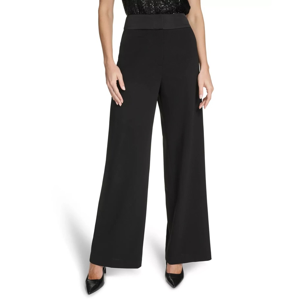 Calvin Klein Tuxedo Dress Pants Slacks Black Wide Leg Women Size 14P